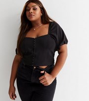 New Look Curves Black Square Neck Short Puff Sleeve Corset Top